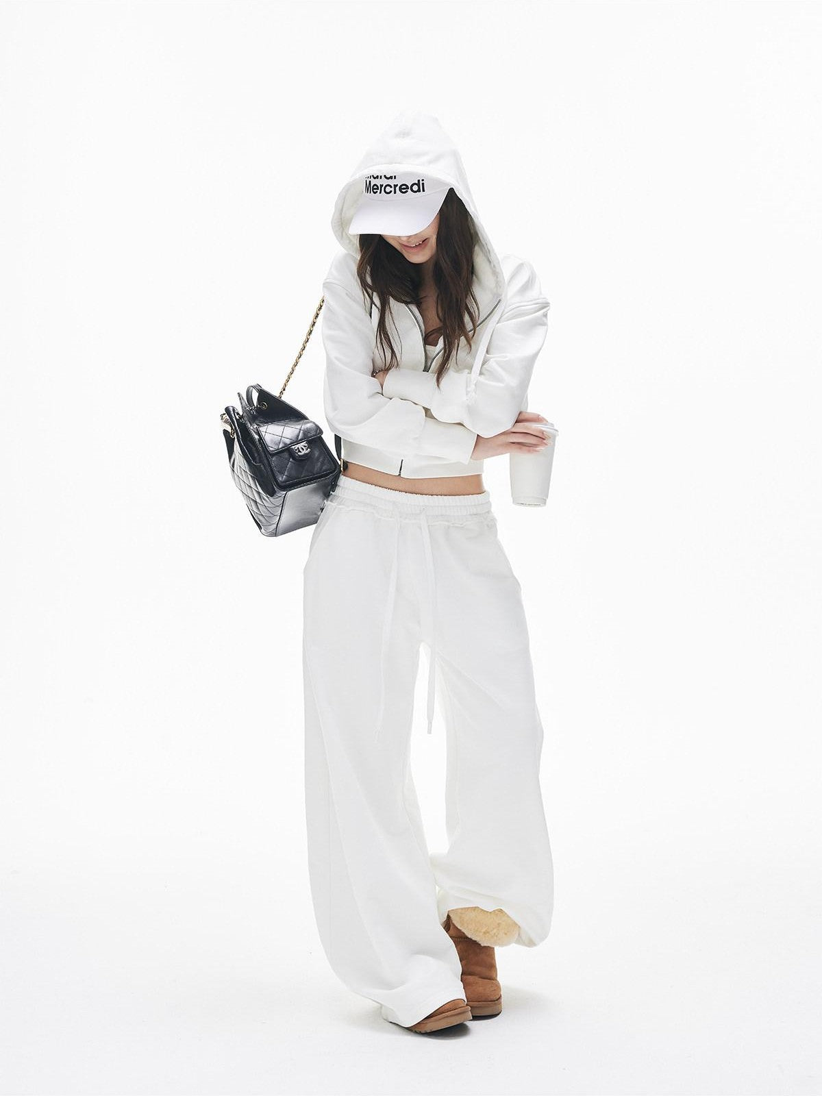 iamxiaa Hooded Cinched Cropped Low Waist Drawstring Curved Women&