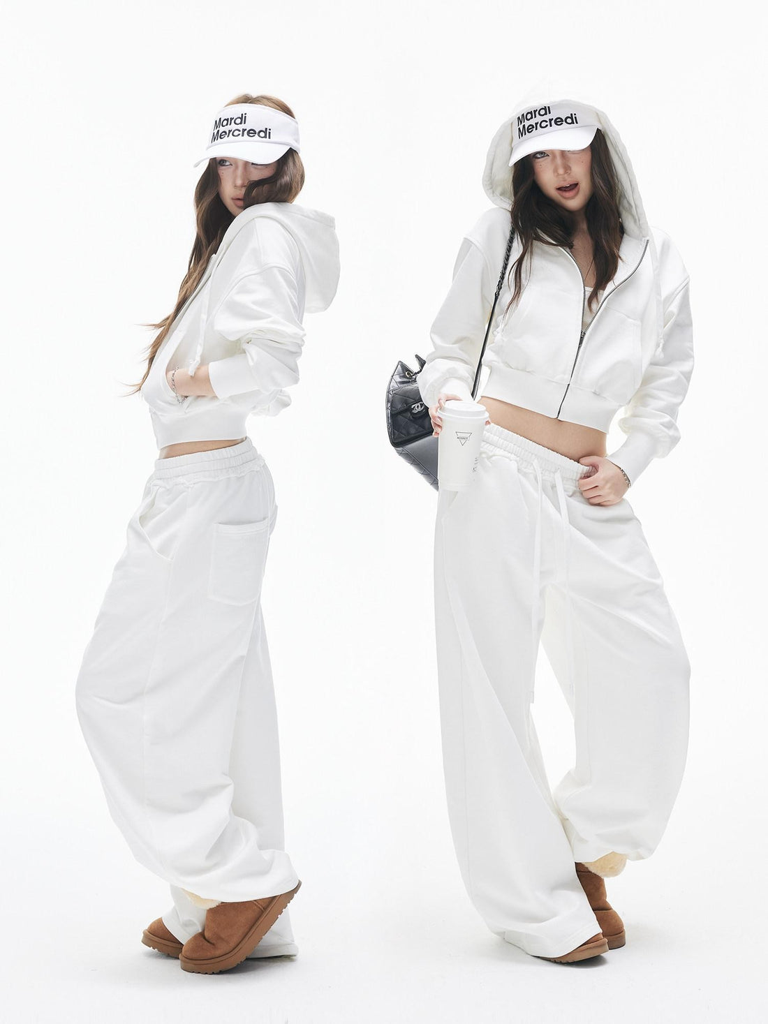 iamxiaa Hooded Cinched Cropped Low Waist Drawstring Curved Women&