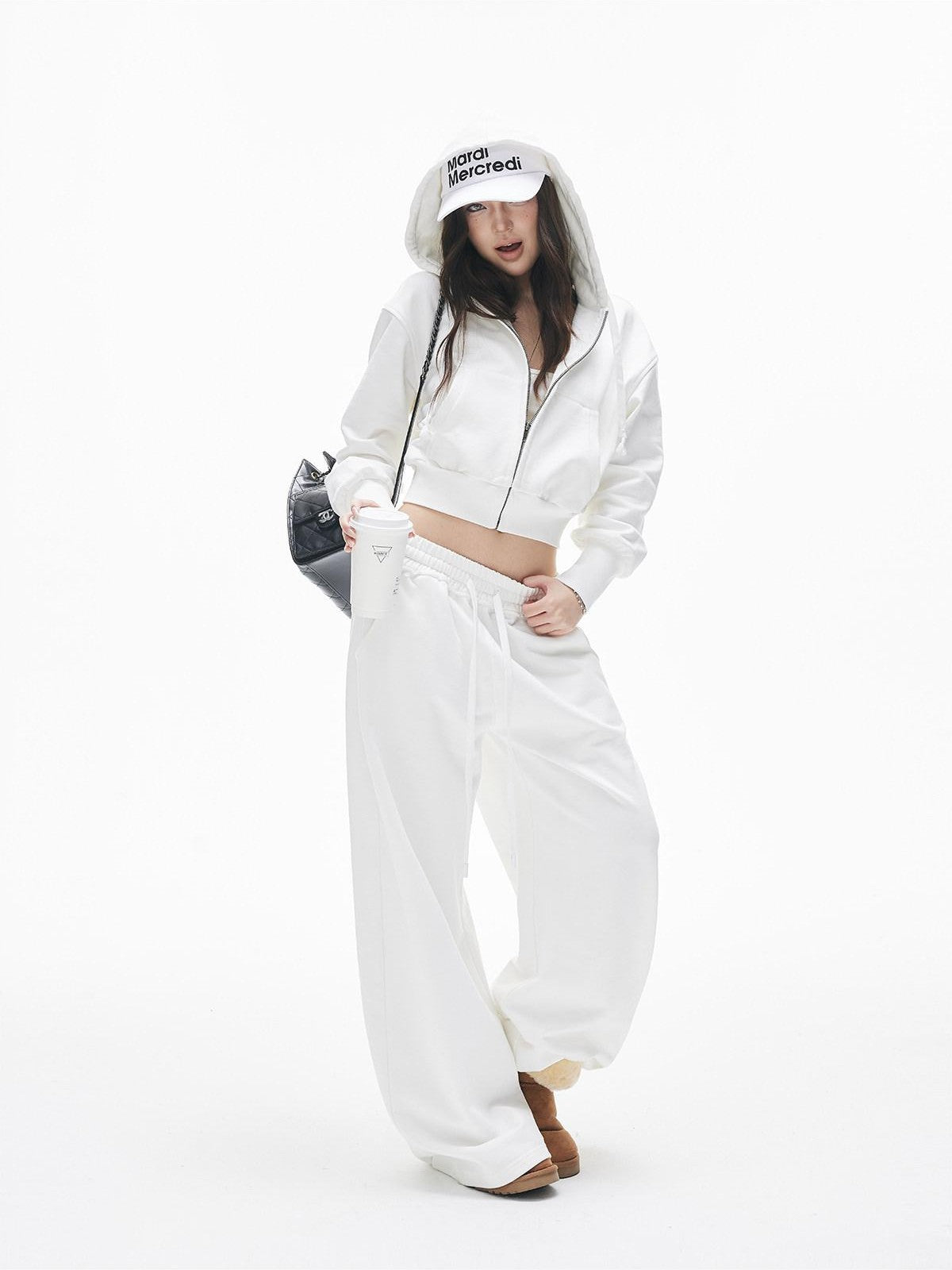 iamxiaa Hooded Cinched Cropped Low Waist Drawstring Curved Women&
