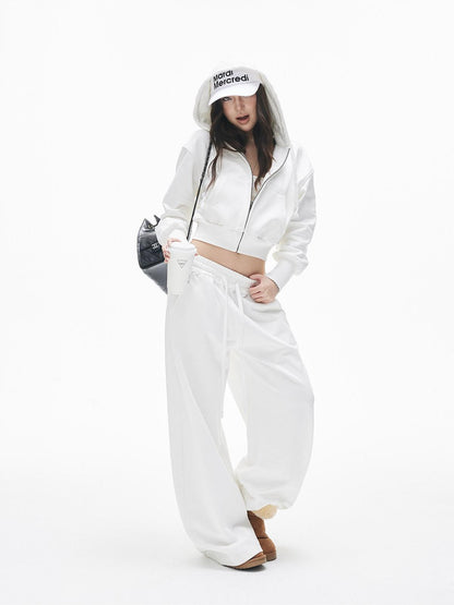 iamxiaa Hooded Cinched Cropped Low Waist Drawstring Curved Women&