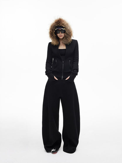 iamxiaa Hooded Raccoon Fur Collar Slim Waist Women&