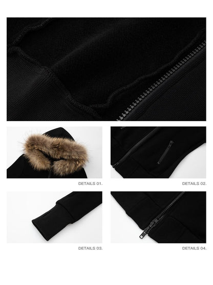 iamxiaa Hooded Raccoon Fur Collar Slim Waist Women&