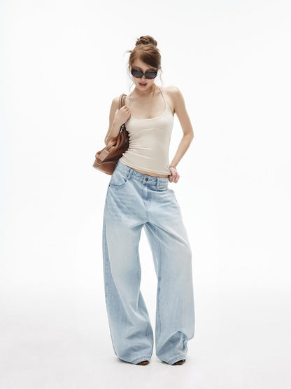 iamxiaa Ice Blue Washed Deconstructed Back Pockets Low Rise Women&