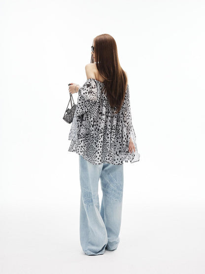 iamxiaa Ice Blue Washed Deconstructed Back Pockets Low Rise Women&