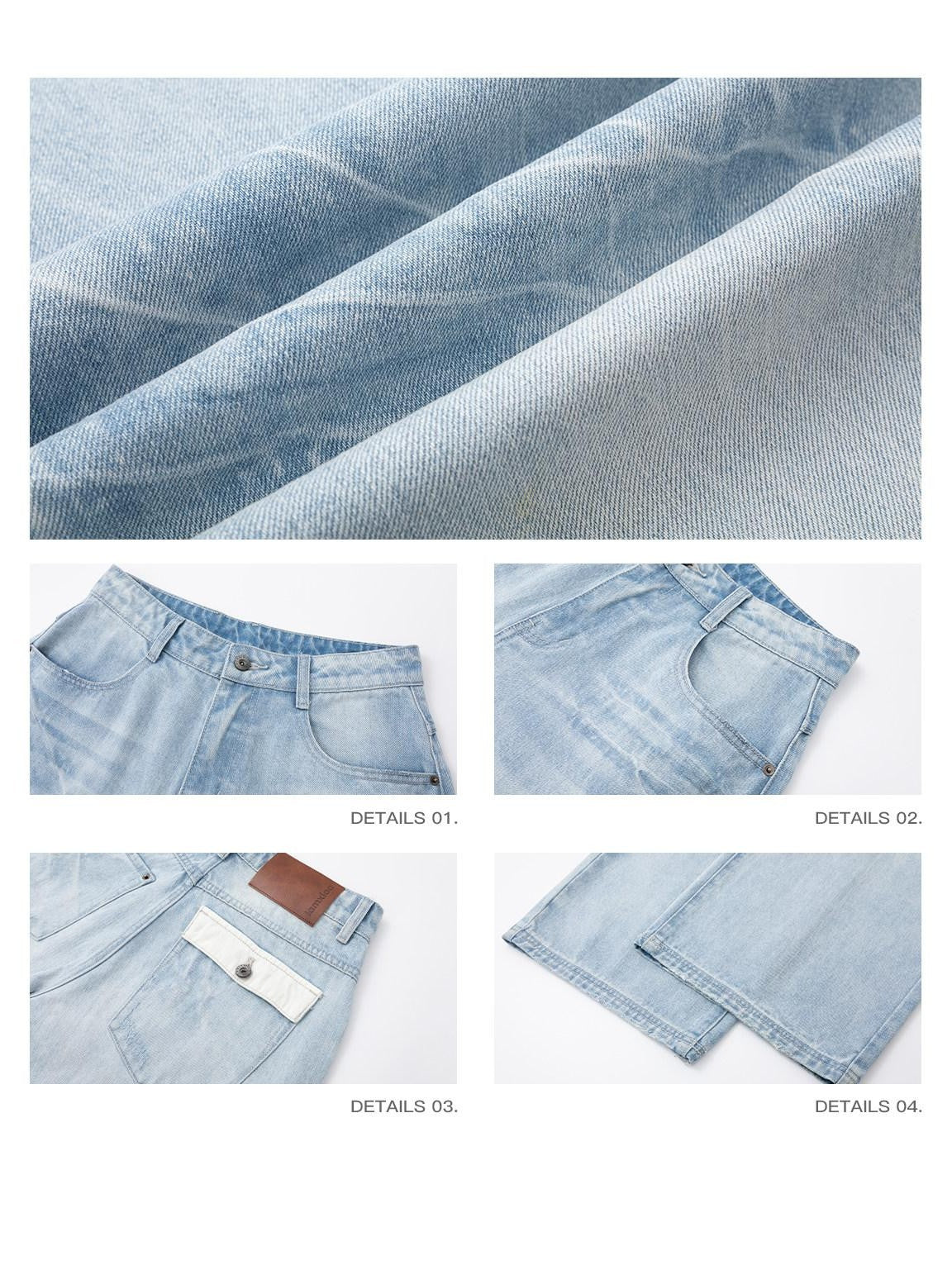 iamxiaa Ice Blue Washed Deconstructed Back Pockets Low Rise Women&