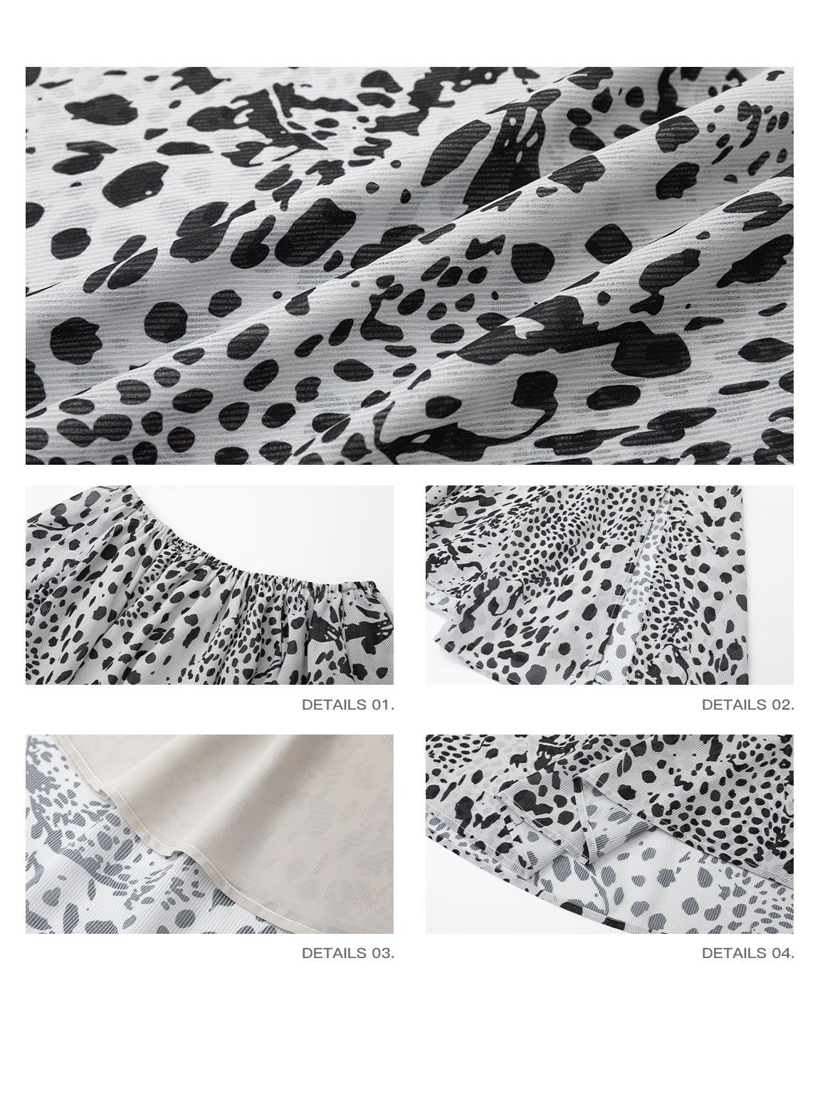 iamxiaa Ink Wash Leopard Off Shoulder Bell Sleeves Women&