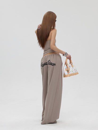 iamxiaa Inkjet Print Double Layer Fitted Bandeau Drawstring Women&
