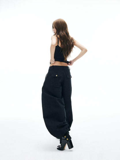 iamxiaa Japanese Low Waist Cocoon Button Women&
