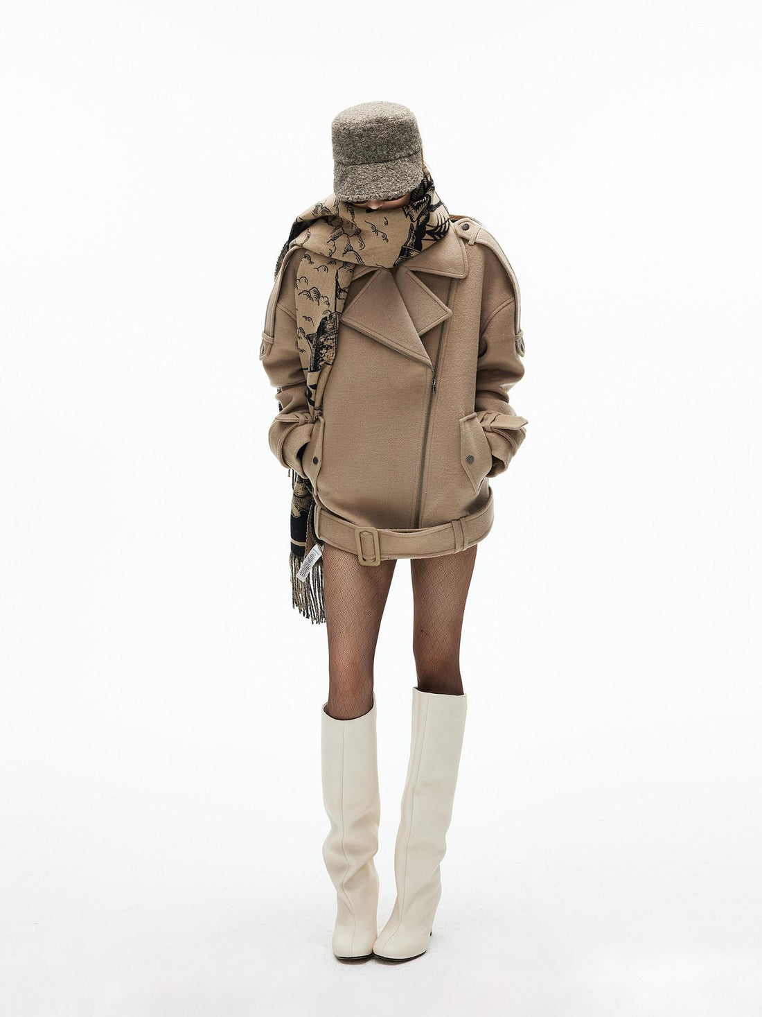 iamxiaa Khaki Asymmetric Biker Notched Lapel Vintage Women&