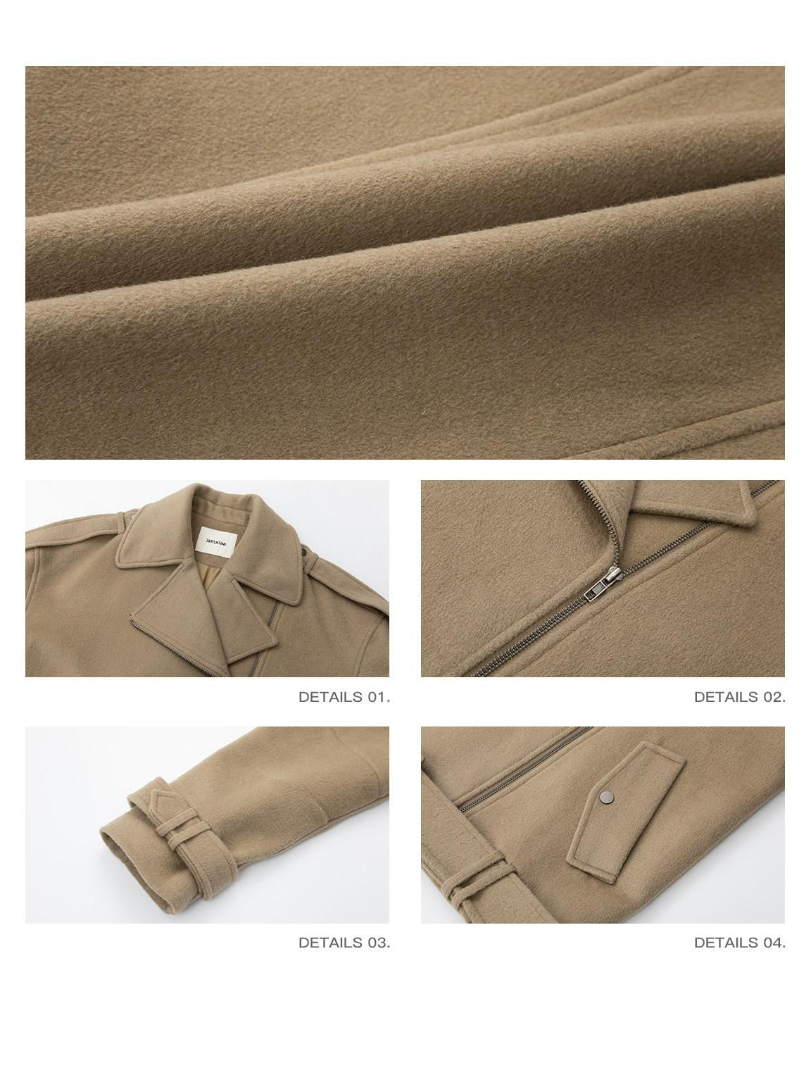 iamxiaa Khaki Asymmetric Biker Notched Lapel Vintage Women&