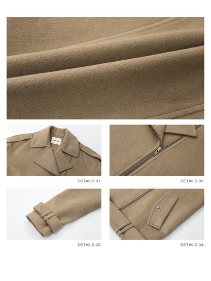 iamxiaa Khaki Asymmetric Biker Notched Lapel Vintage Women&