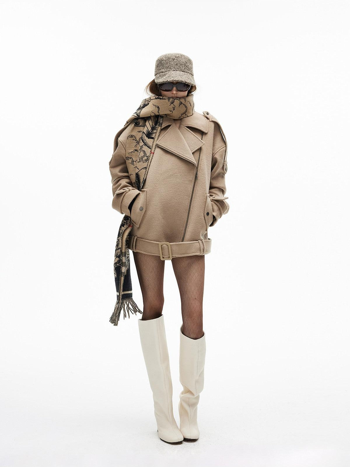 iamxiaa Khaki Asymmetric Biker Notched Lapel Vintage Women&