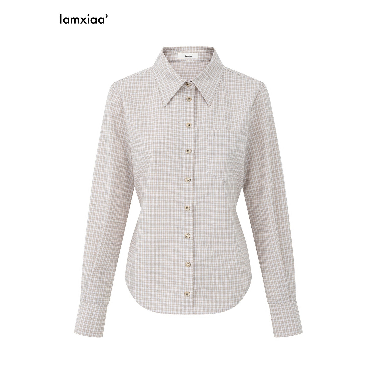 iamxiaa_Khaki_Fine_Check_Drawstring_Waist_Women&