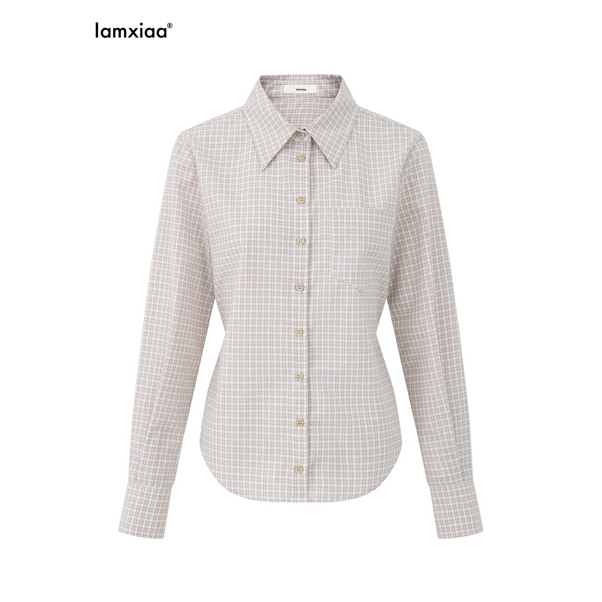 iamxiaa_Khaki_Fine_Check_Drawstring_Waist_Women&