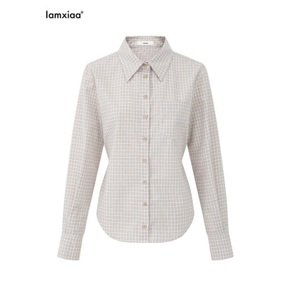 iamxiaa_Khaki_Fine_Check_Drawstring_Waist_Women&