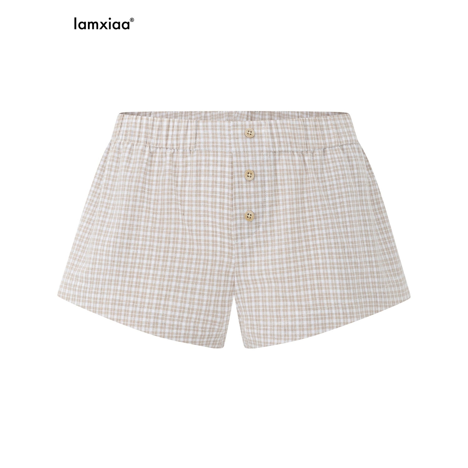 iamxiaa_Khaki_Fine_Check_Drawstring_Waist_Women&