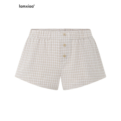 iamxiaa_Khaki_Fine_Check_Drawstring_Waist_Women&