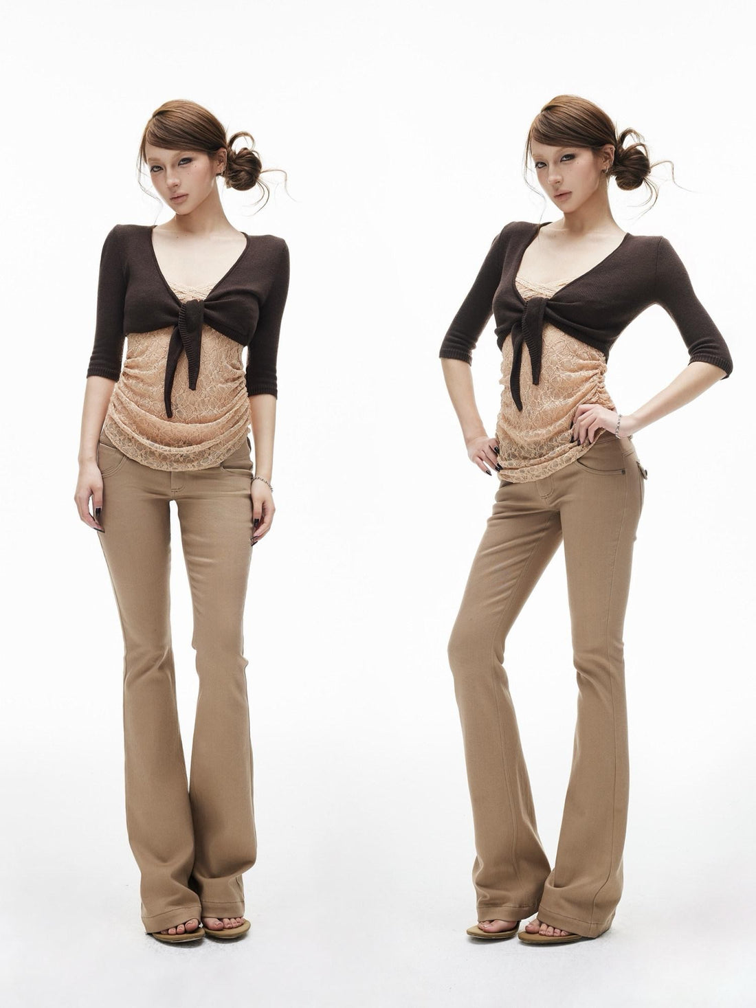 iamxiaa Khaki Slub Low Rise Flap Pocket Slim Women&
