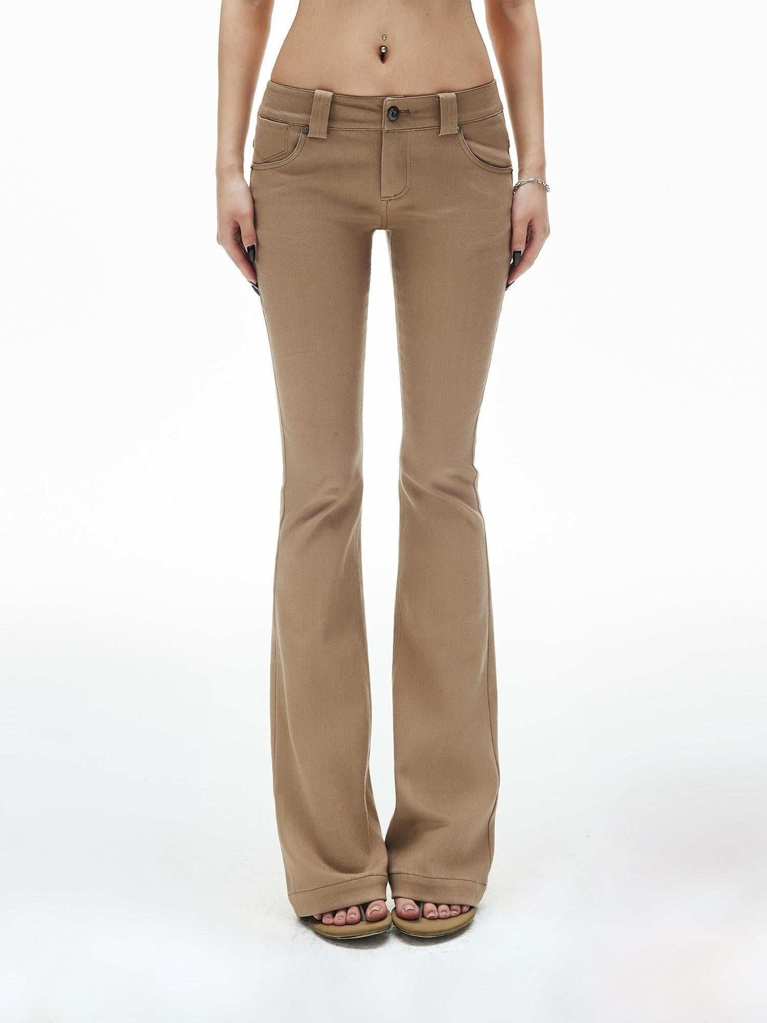 iamxiaa Khaki Slub Low Rise Flap Pocket Slim Women&