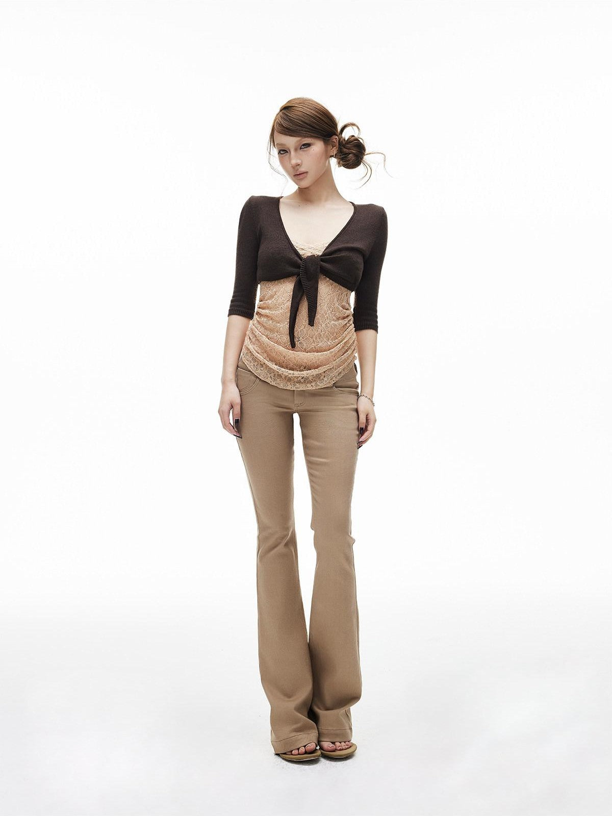 iamxiaa Khaki Slub Low Rise Flap Pocket Slim Women&
