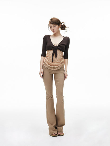 iamxiaa Khaki Slub Low Rise Flap Pocket Slim Women&