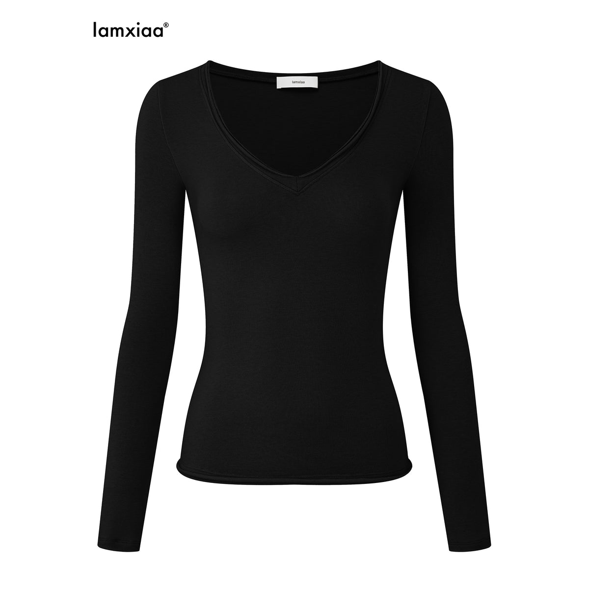 iamxiaa_Knitted_Deep_V-neck_Rolled_Edge_Slim_Fit_Modal_Women&