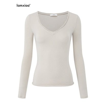 iamxiaa_Knitted_Deep_V-neck_Rolled_Edge_Slim_Fit_Modal_Women&