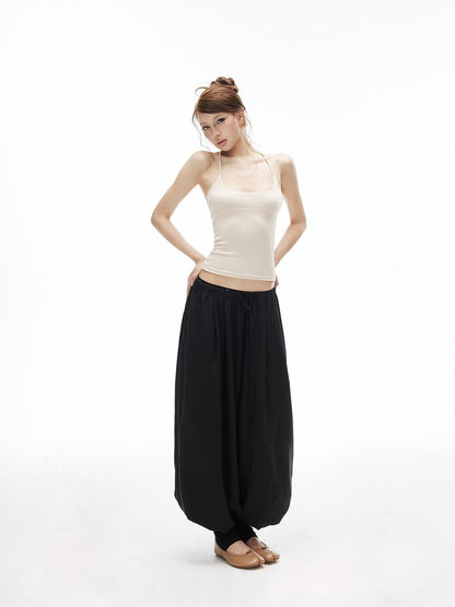 iamxiaa Lantern Wide Leg Low Waist Adjustable Drawstring Women&