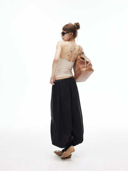 iamxiaa Lantern Wide Leg Low Waist Adjustable Drawstring Women&