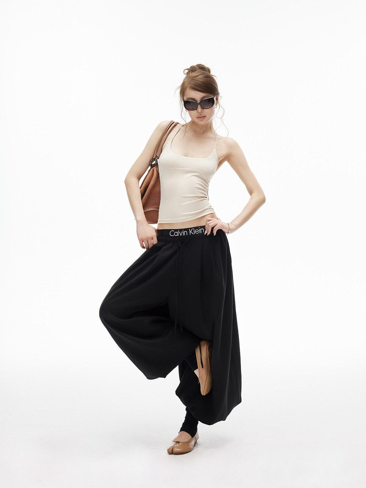 iamxiaa Lantern Wide Leg Low Waist Adjustable Drawstring Women&