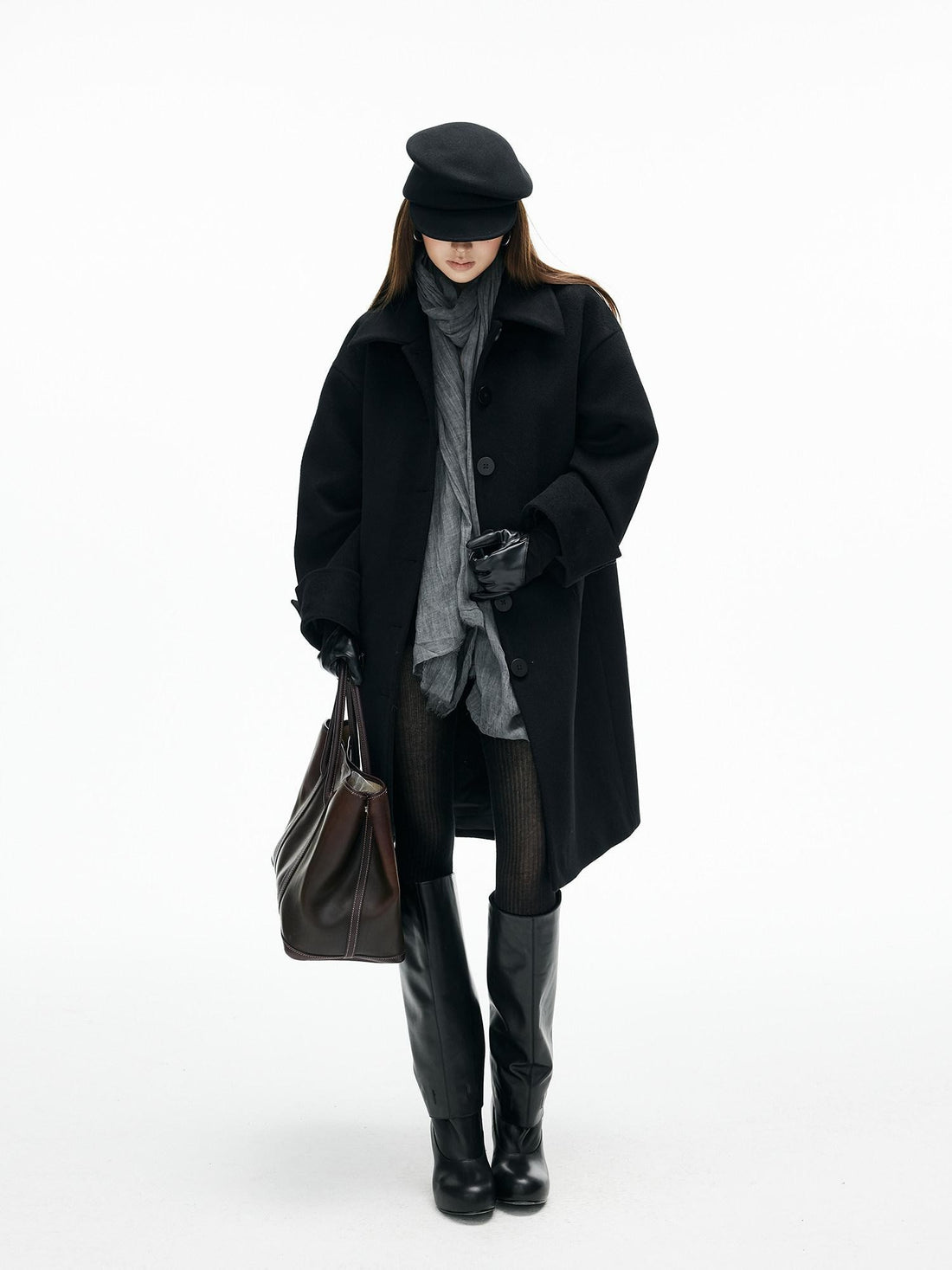 iamxiaa Lapel Hline Cocoon Sleeve Button Front Women&