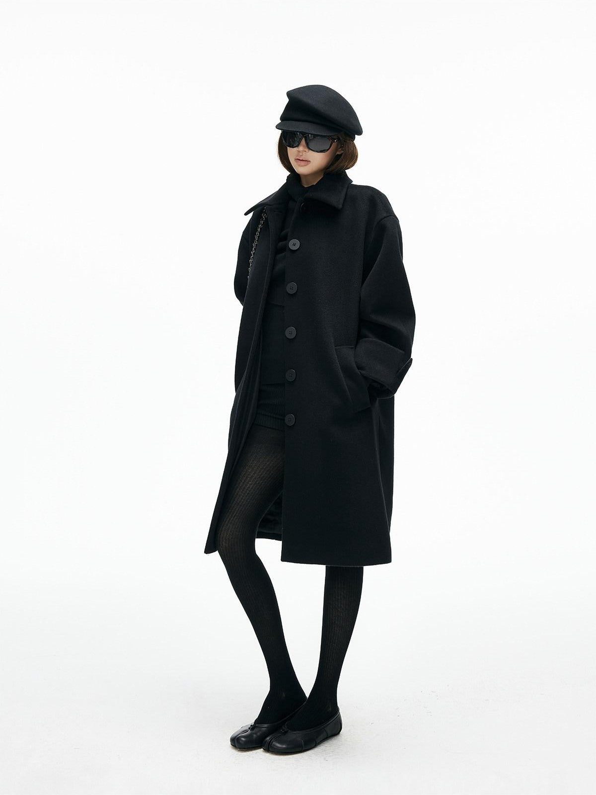 iamxiaa Lapel Hline Cocoon Sleeve Button Front Women&