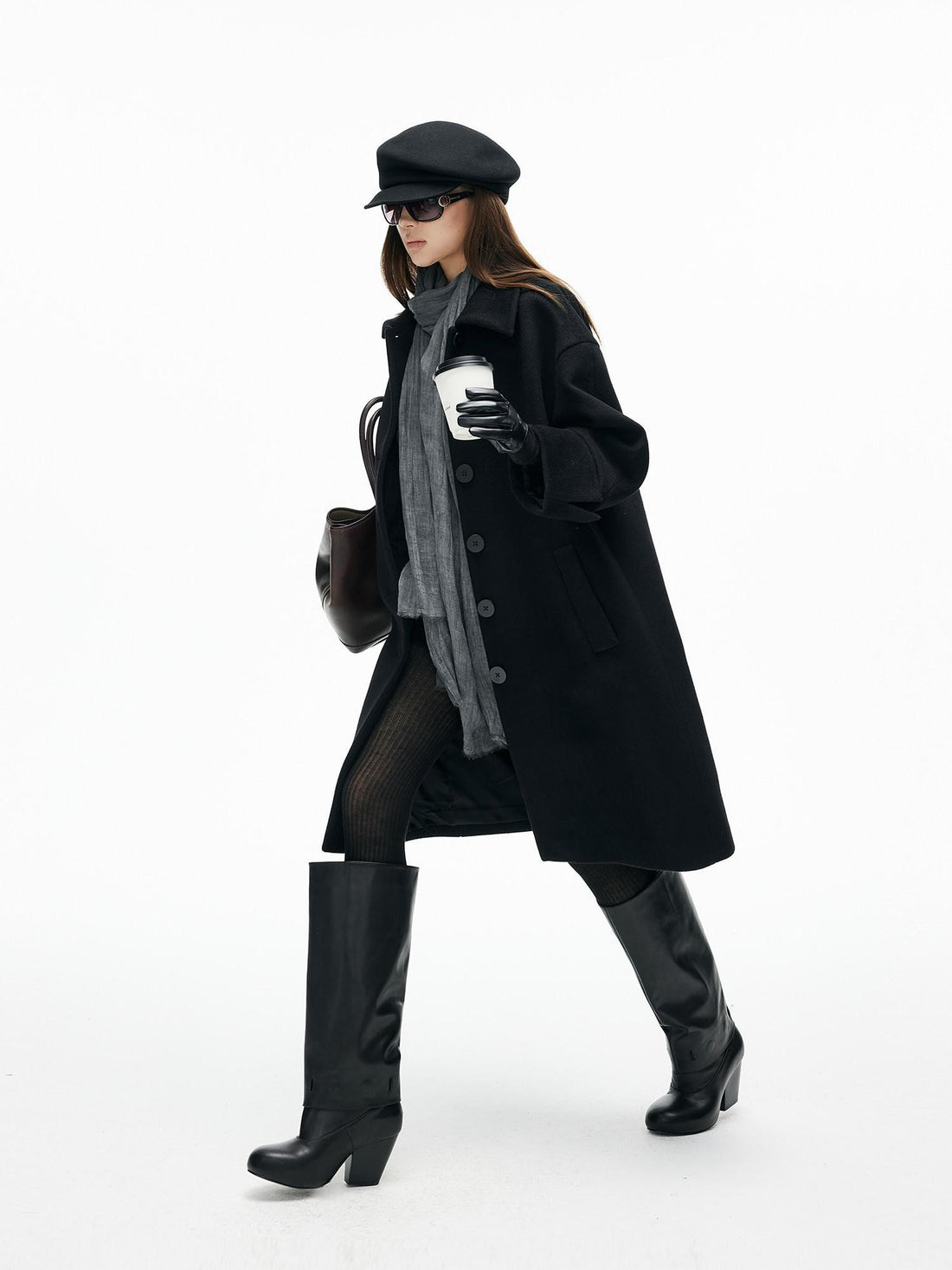 iamxiaa Lapel Hline Cocoon Sleeve Button Front Women&