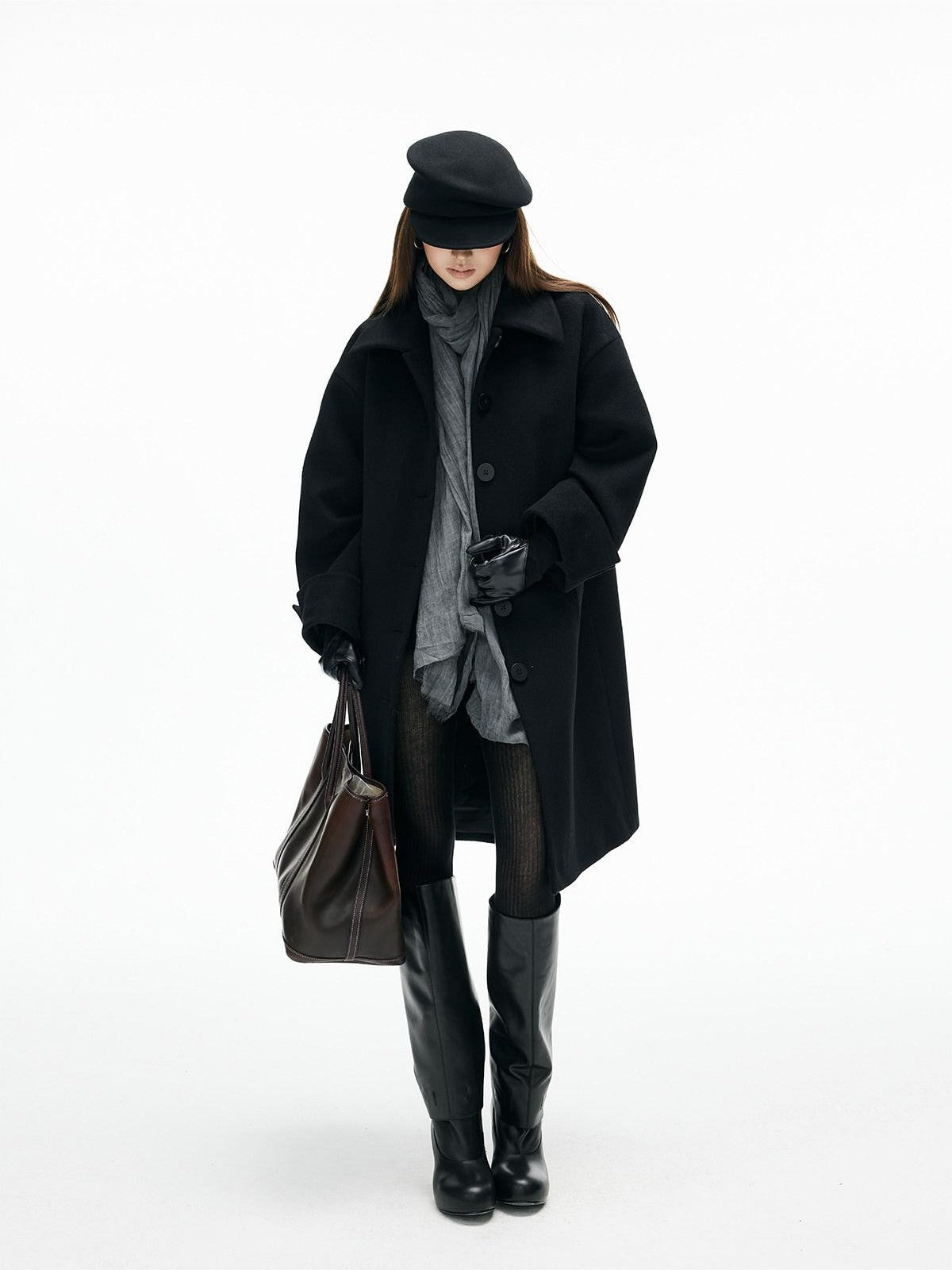 iamxiaa Lapel Hline Cocoon Sleeve Button Front Women&