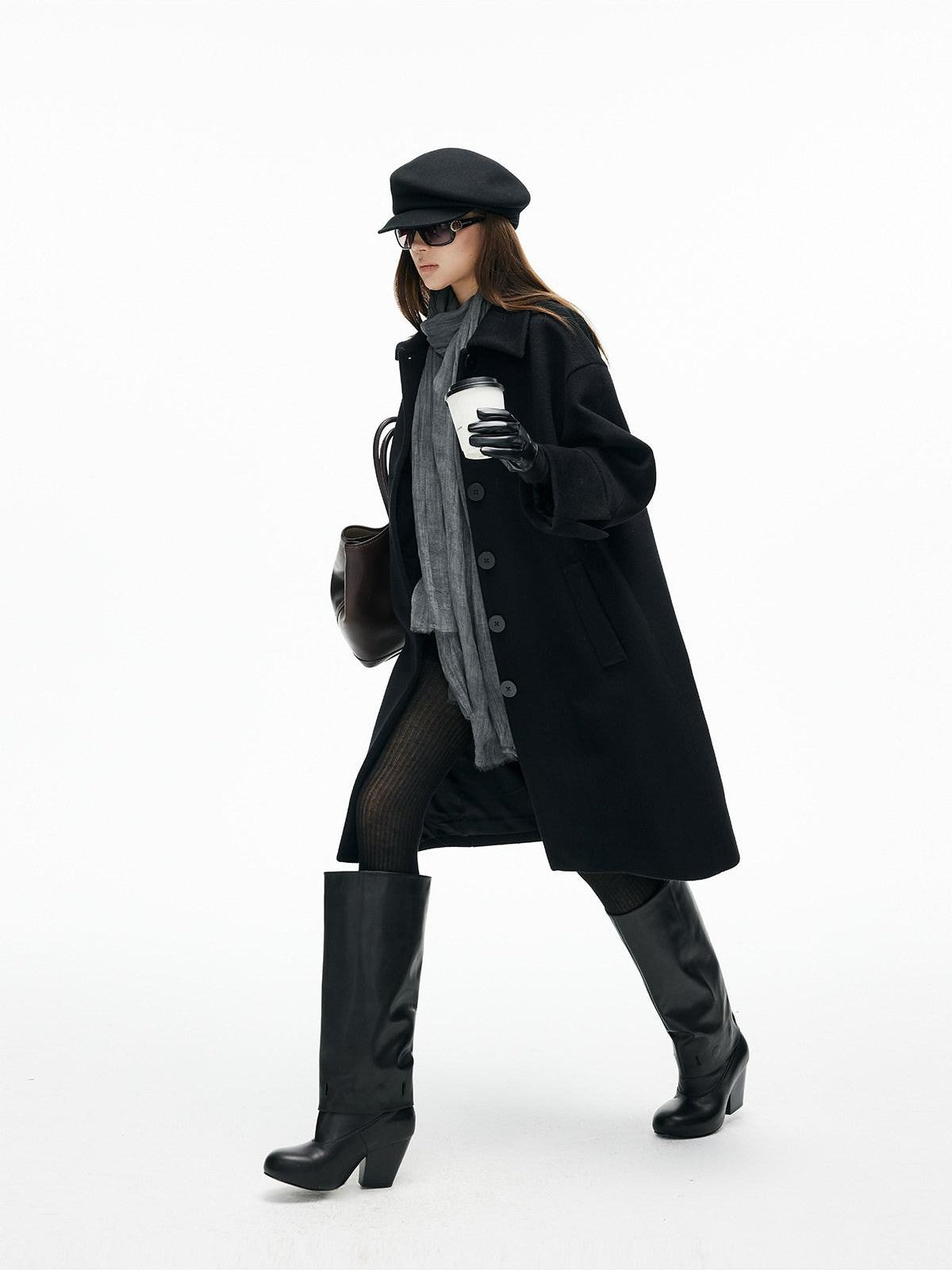 iamxiaa Lapel Hline Cocoon Sleeve Button Front Women&