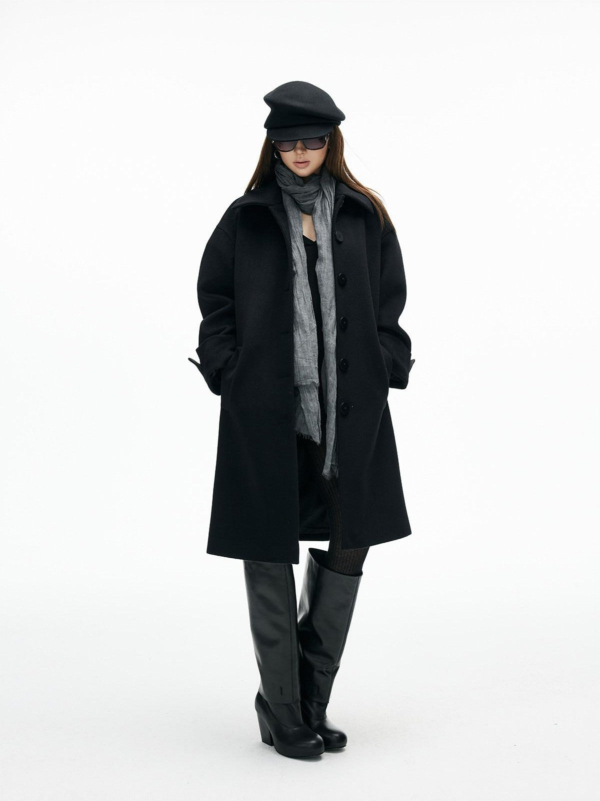 iamxiaa Lapel Hline Cocoon Sleeve Button Front Women&