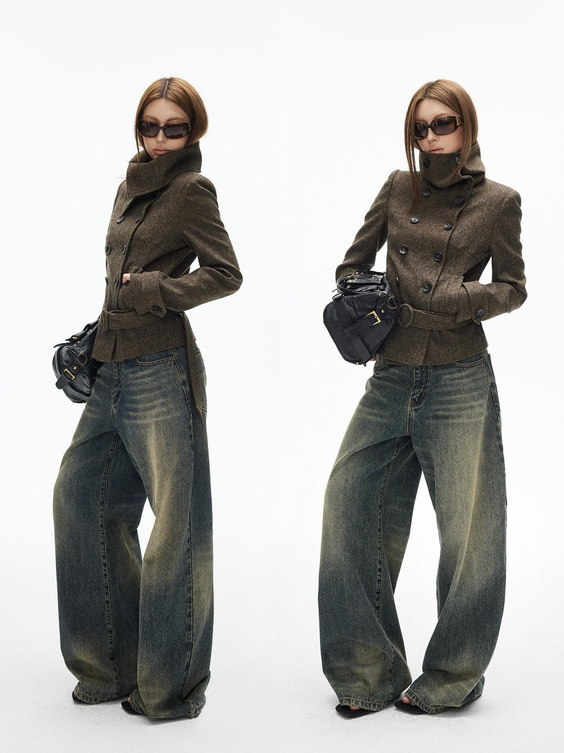 iamxiaa Large Lapel Double Breasted Versatile Belted Women&