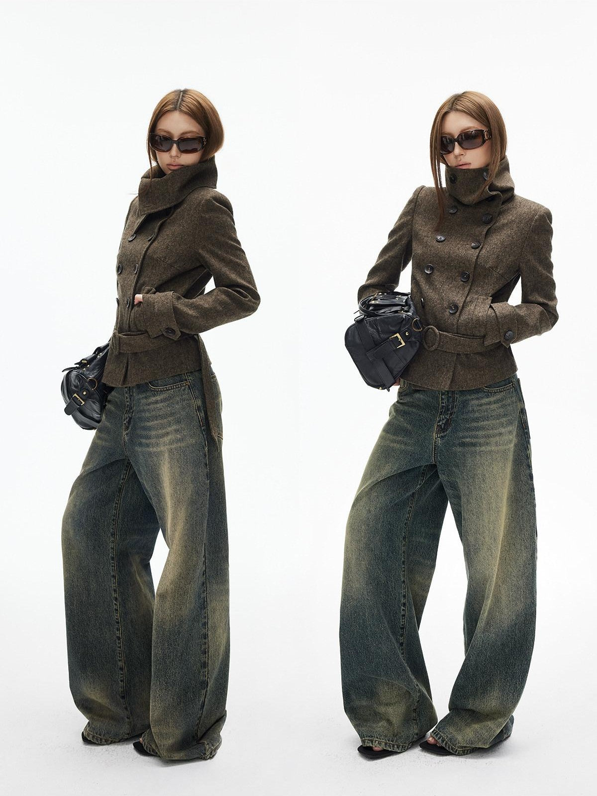 iamxiaa Large Lapel Double Breasted Versatile Belted Women&