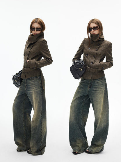 iamxiaa Large Lapel Double Breasted Versatile Belted Women&