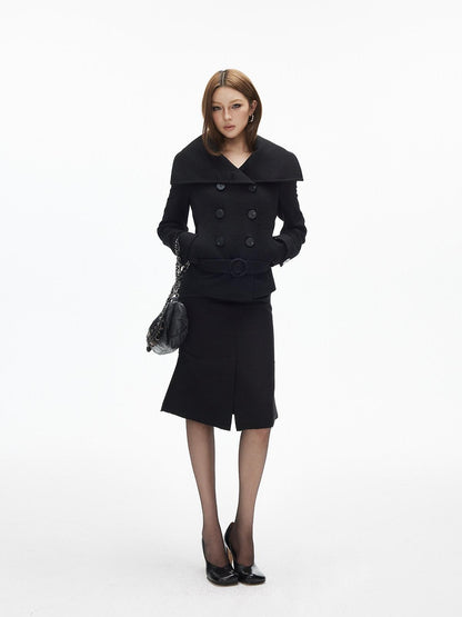 iamxiaa Large Lapel Double Breasted Versatile Belted Women&