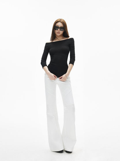 iamxiaa Leg Elongating Twill Texture Parallel Pleats Women&