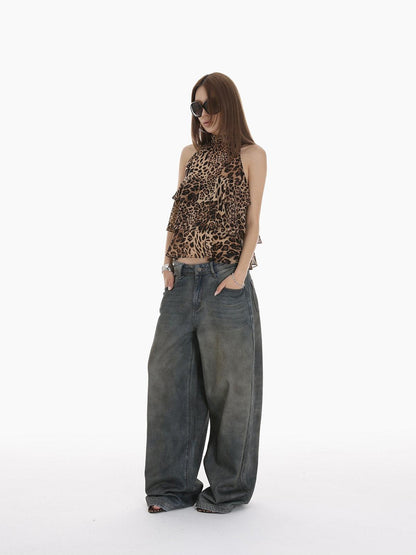 iamxiaa Leopard Print Handmade Multilayer Ruffle Women&