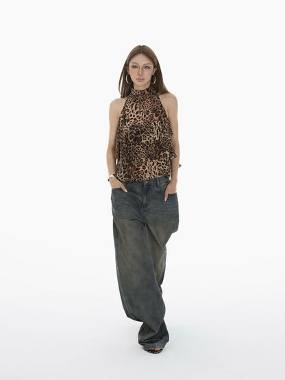 iamxiaa Leopard Print Handmade Multilayer Ruffle Women&