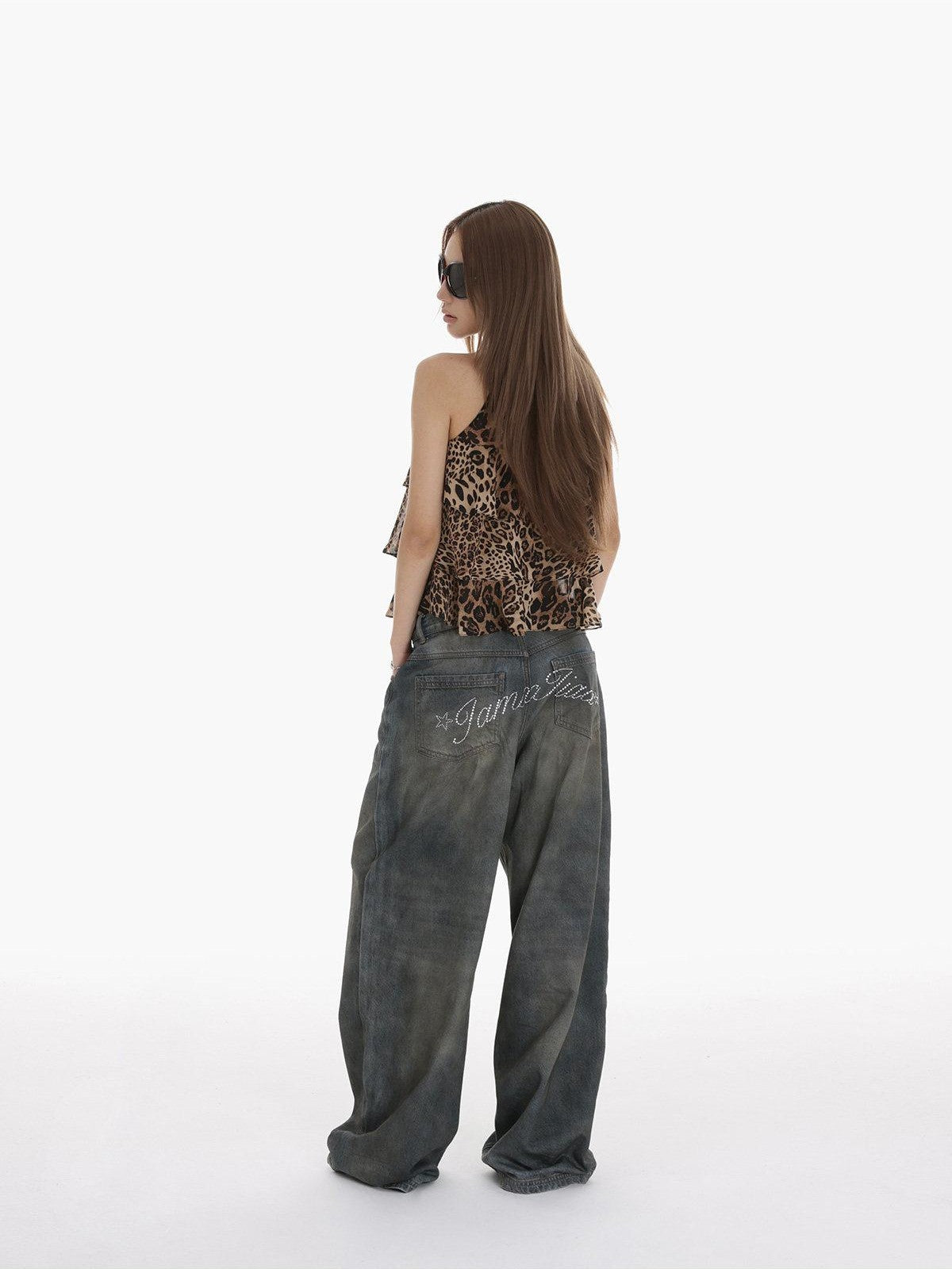 iamxiaa Leopard Print Handmade Multilayer Ruffle Women&