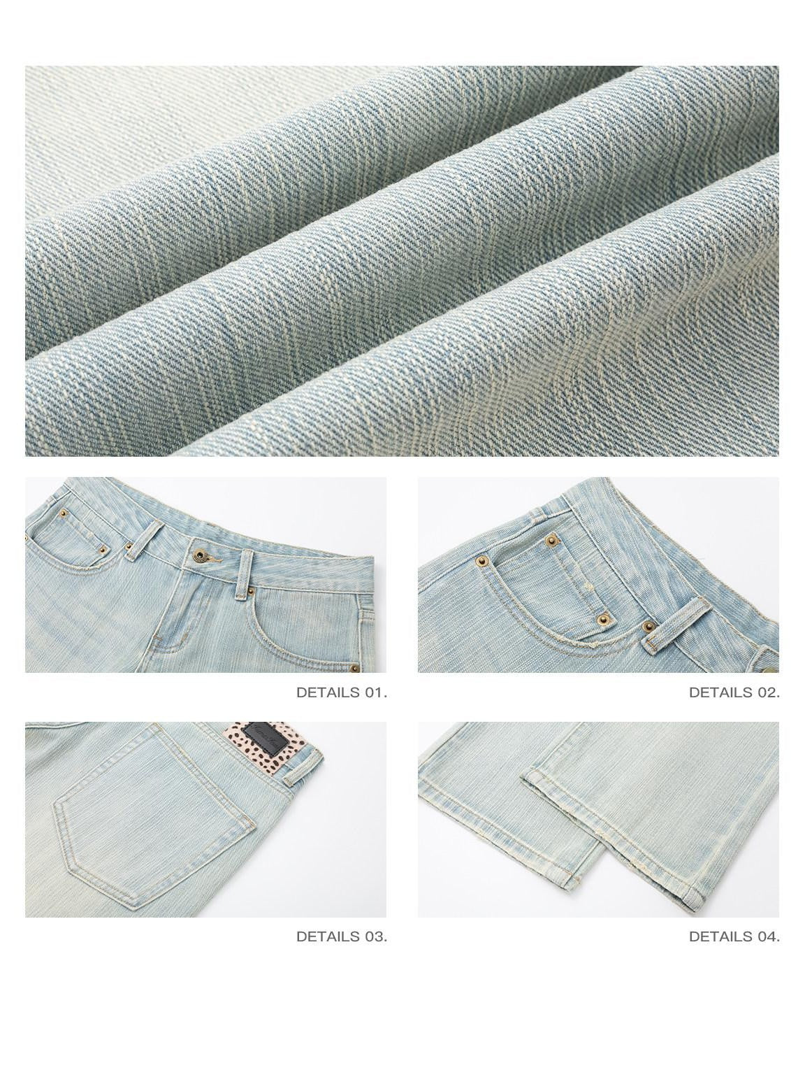 iamxiaa Light Blue Slub Texture Faded Wash Relaxed Low Rise Women&