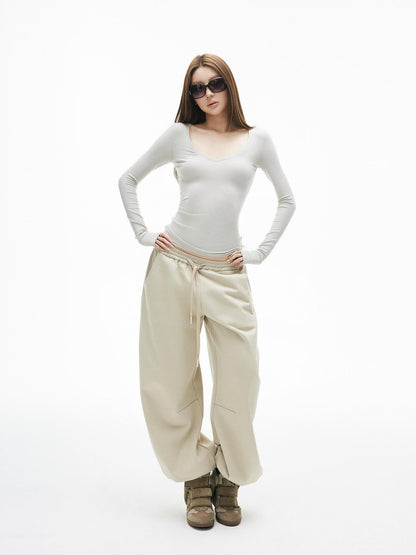 iamxiaa Light Khaki Drawstring Waist Curved Cuff Slimming Women&