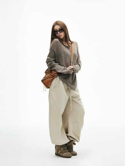 iamxiaa Light Khaki Drawstring Waist Curved Cuff Slimming Women&