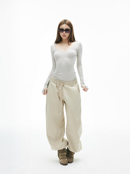 iamxiaa Light Khaki Drawstring Waist Curved Cuff Slimming Women&