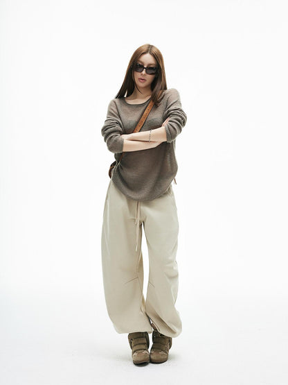 iamxiaa Light Khaki Drawstring Waist Curved Cuff Slimming Women&