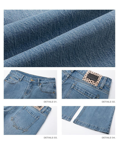 iamxiaa Light Wash Contrast Stitch Low Rise Five Pocket Women&